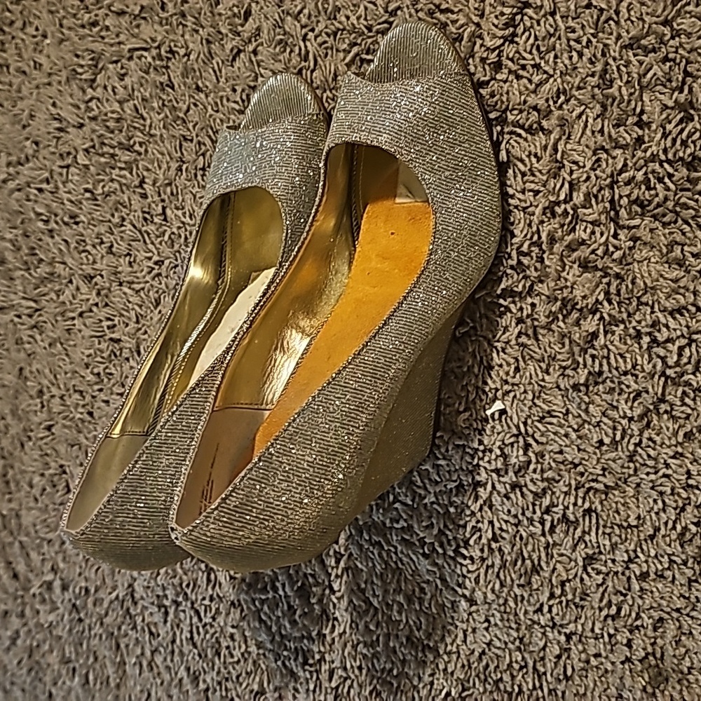 Silver shimmery wedge heels